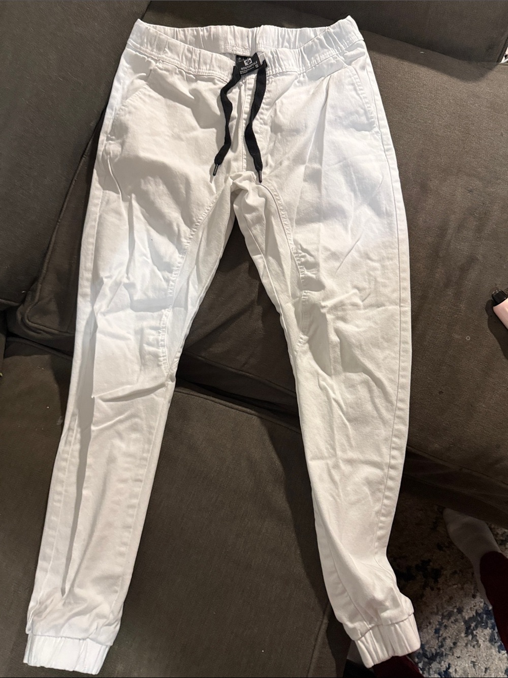 White Drawstring Joggers with Black Tie